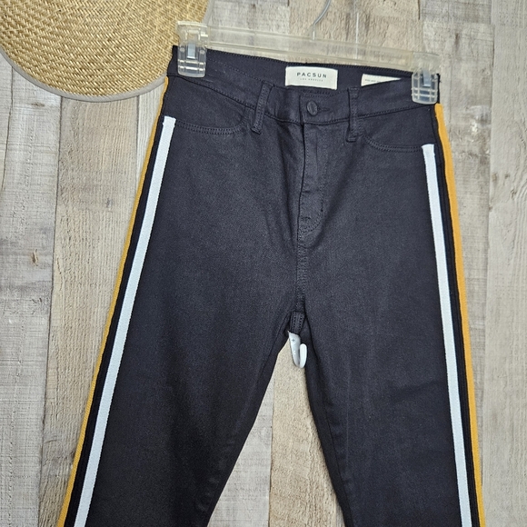 Pacsun Black High-rise Ankle Jeggings Stripe Down The Legs Skinny Size 25 - Picture 3 of 9